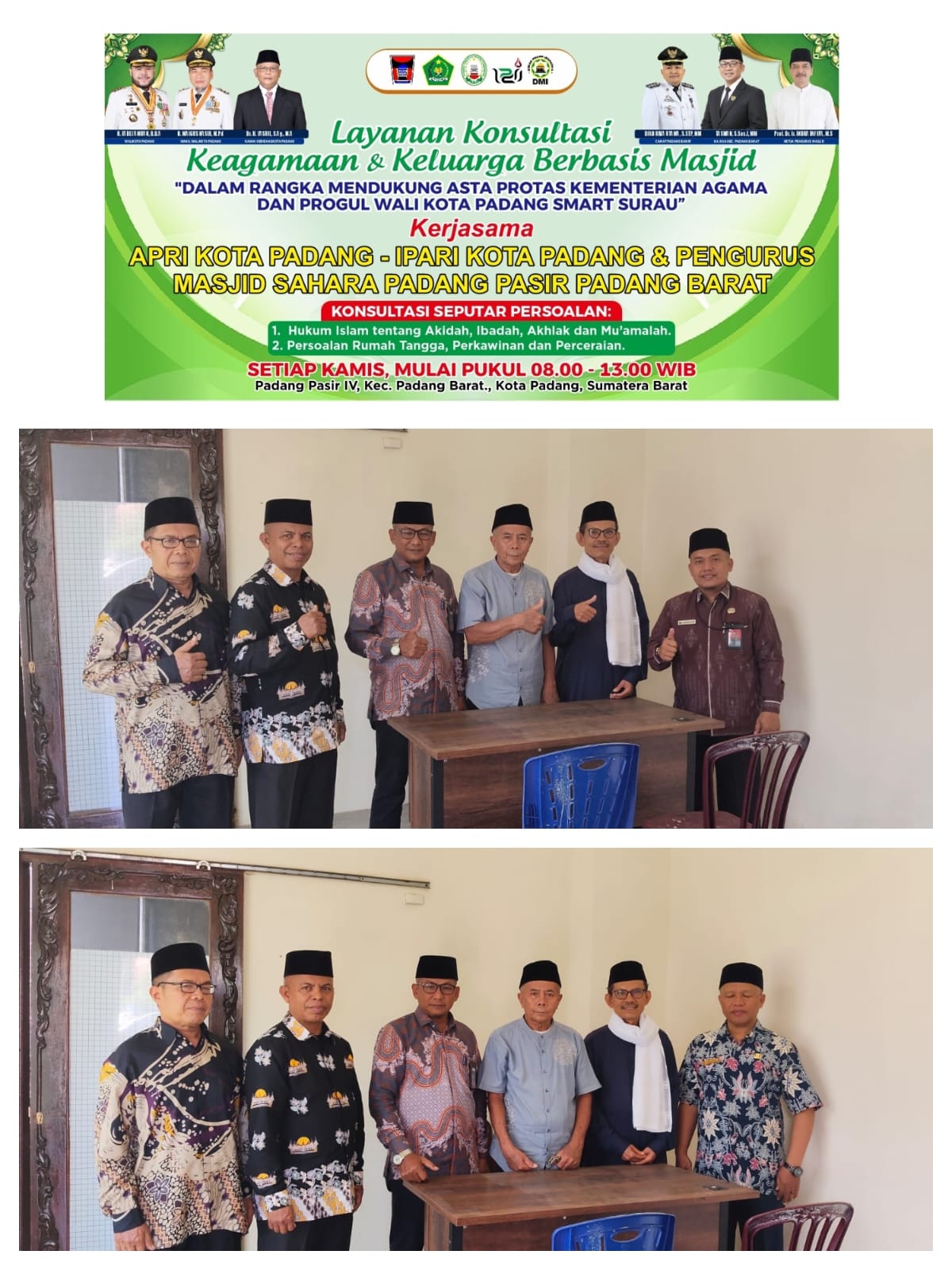 KUA Padang Barat  bersama APRI Dan IPARI Berikan Layanan Konsultasi Keagamaan dan Keluarga setiap Kamis Di Masjid Sahara Padang Pasir Kota Padang